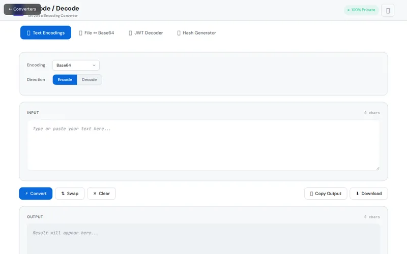 Encode / Decode open in the browser, showing its main screen