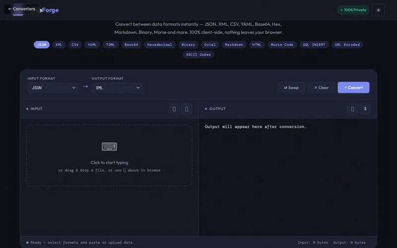 CodeForge open in the browser, showing its main screen