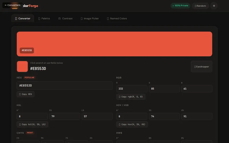ColorForge open in the browser, showing its main screen