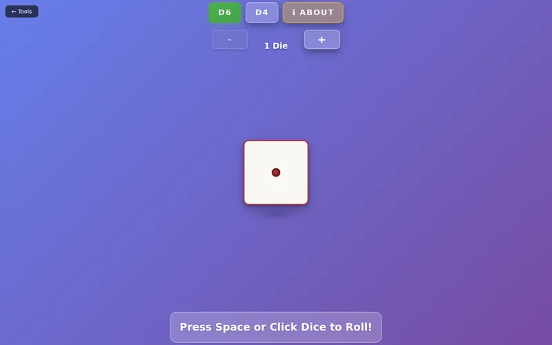 Multi Dice Roller open in the browser, showing its main screen