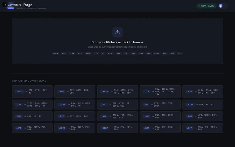 DocForge open in the browser, showing its main screen