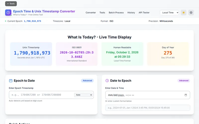 Epoch Converter Pro open in the browser, showing its main screen