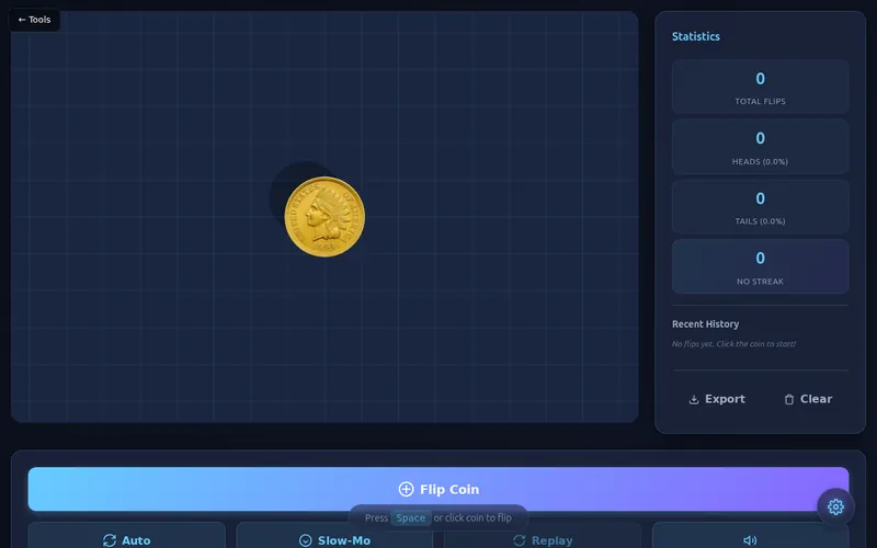 Flip the Coin open in the browser, showing its main screen