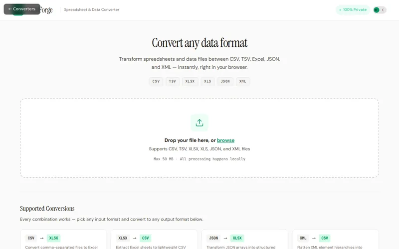 DataForge open in the browser, showing its main screen