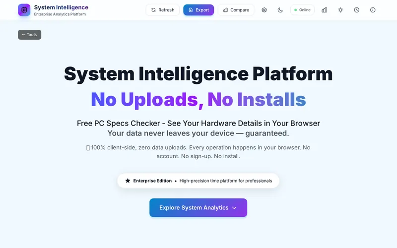 System Intelligence open in the browser, showing its main screen