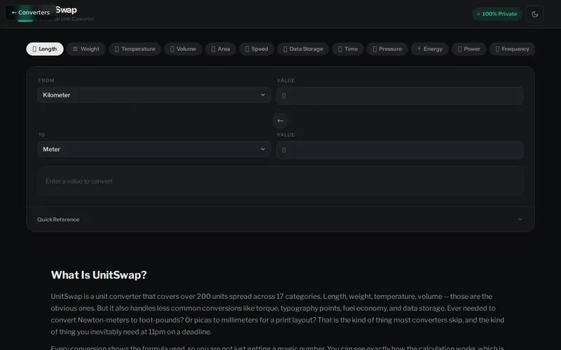 UnitSwap open in the browser, showing its main screen