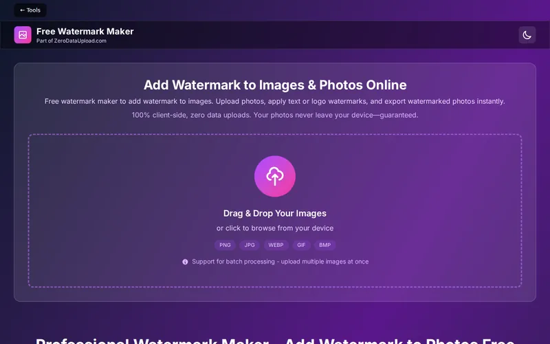 Watermark Studio Pro open in the browser, showing its main screen